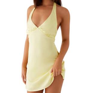 Women's Halter Neck Tank Dress Sleeveless Deep V Neck Solid