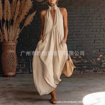 Mothers Day Gift Halter Neck Maxi Dress Women Minimalist