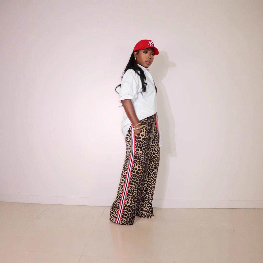 Leopard Side Stripe Wide Leg Pants - 实物图