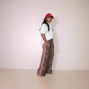 Leopard Side Stripe Wide Leg Pants
