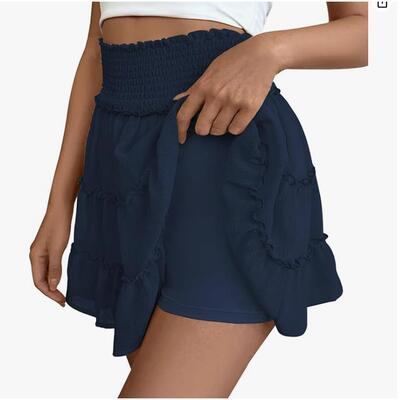 Womens Plain 2 In 1 Ruffle Trim Layered Skirt Ruffle Trim