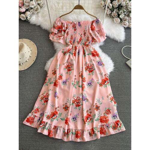 French Style Vacation Dress For Women Off-Shoulder Short