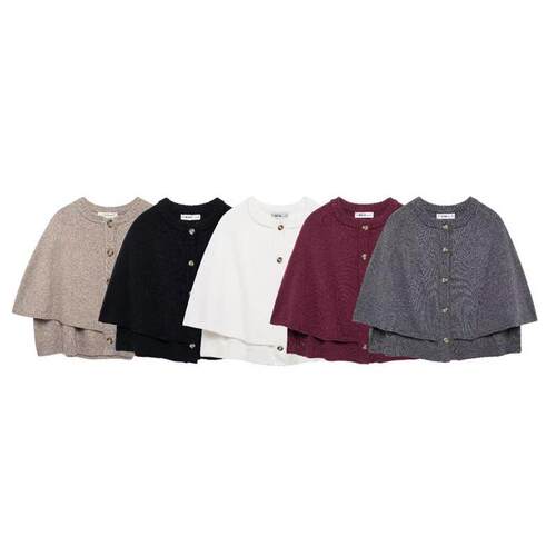 Womens Cape Cardigan Knit Button Up Crew Neck Fall Trendy