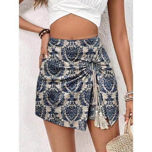 Women's Random Floral Print Tie Side Skirt, Elegant Fashion