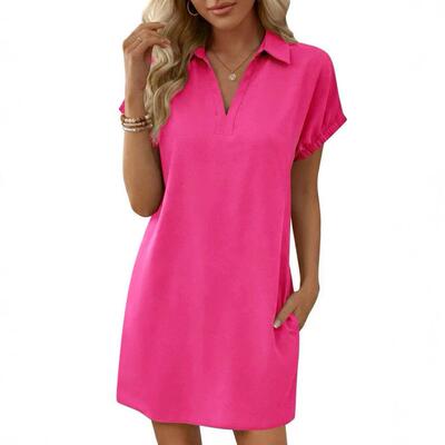 Womens Summer Shirt Dress Casual Short Sleeve Collared V