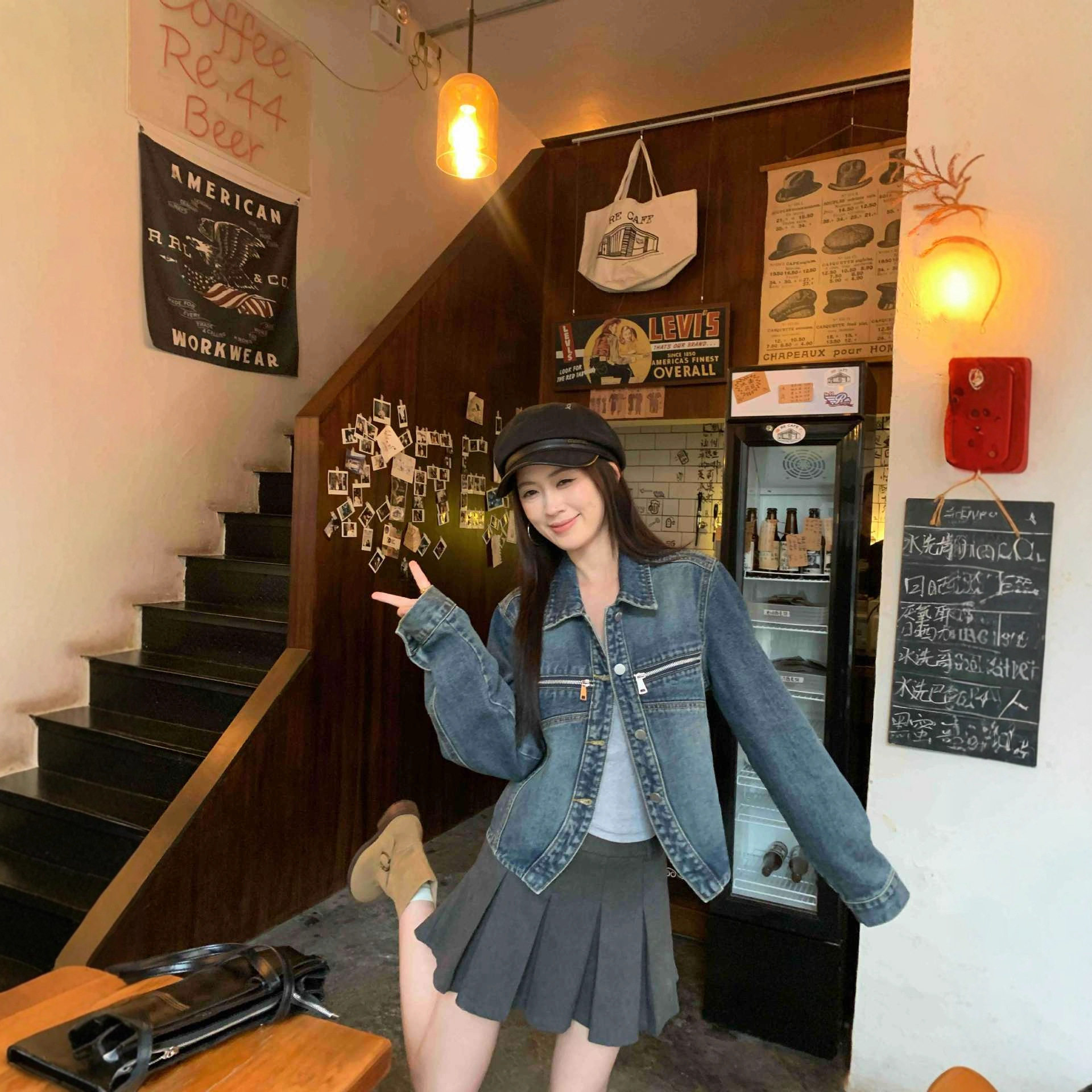 港风ins小个子夹克外套女2025春秋新款宽松显瘦开衫外搭牛仔上衣