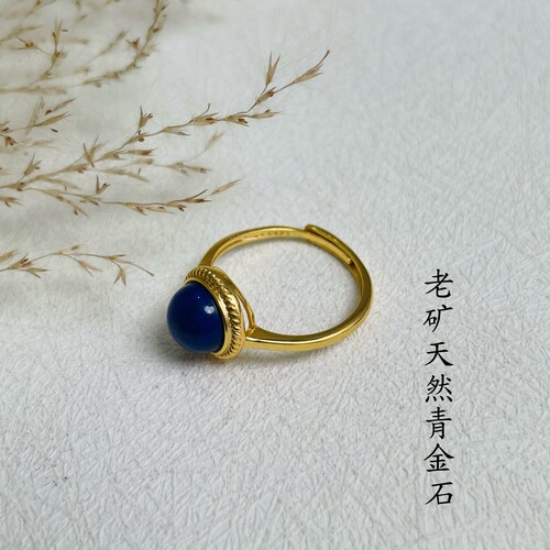 天然青金石戒指s925银女戒高品质女款时尚百搭戒圈