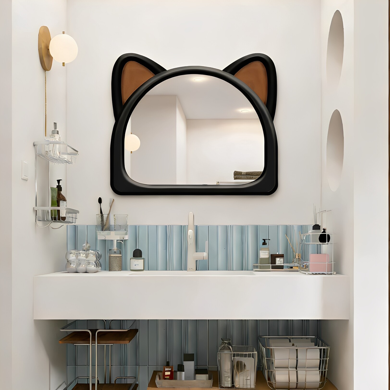 创意卡通小熊造型化妆镜儿童房艺术装饰镜可爱智能发光ins卫浴镜