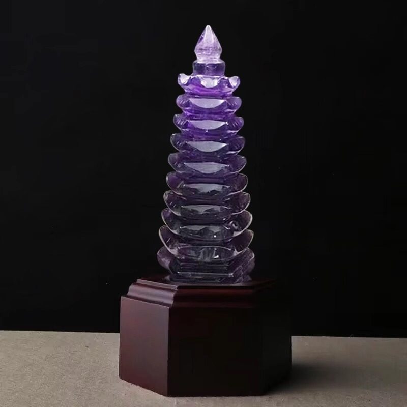 天然紫水晶雕刻十三层九层七层文昌塔男女书房工艺摆件水晶玉雕