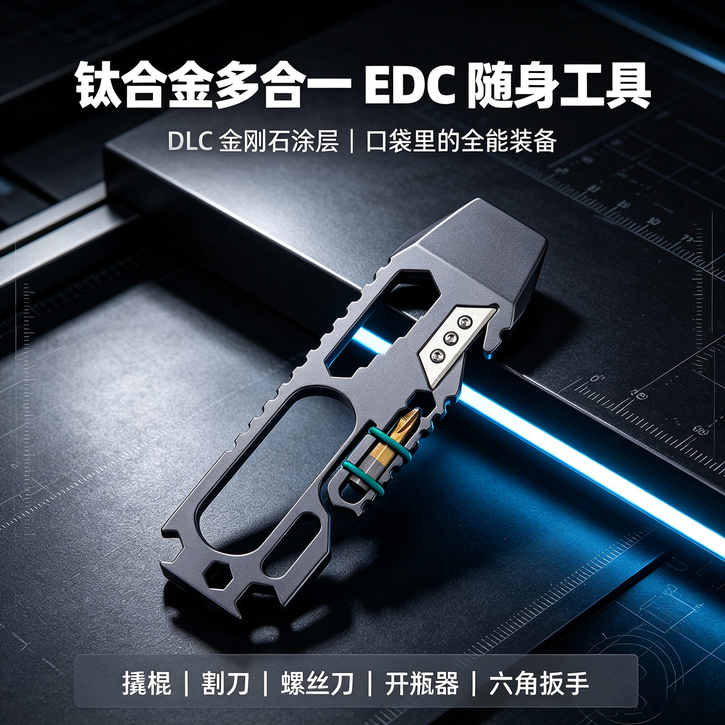 朱雀DLC钛合金多功能应急工具CNC工艺撬棍便携挂件开瓶组合工具
