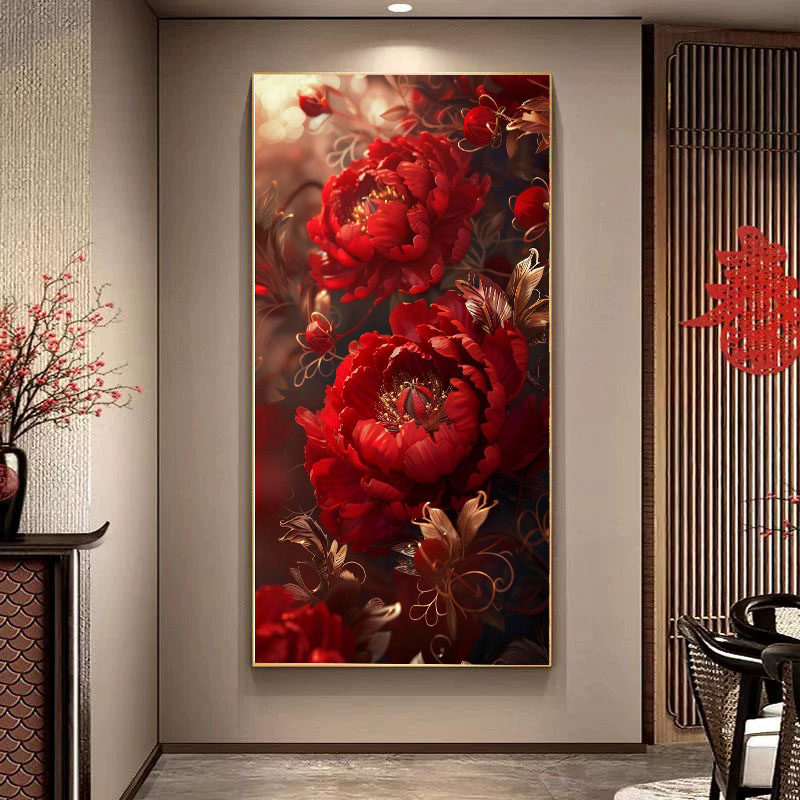 花开富贵牡丹花十字绣钻石画满钻贴画2025新款高级玄关客厅点贴钻