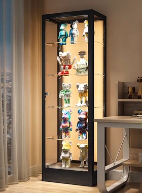 手办柜乐高盲盒透明玻璃展示柜陈列柜带灯带带锁家用防尘玩具酒柜