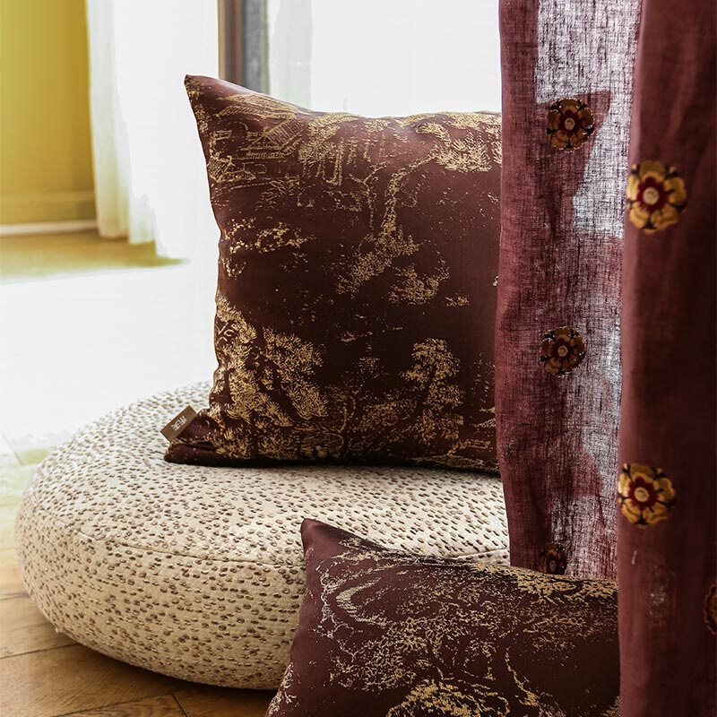 MIFU米夫深咖色酒红新中式侘寂风抱枕中式简约高级靠垫沙发新品