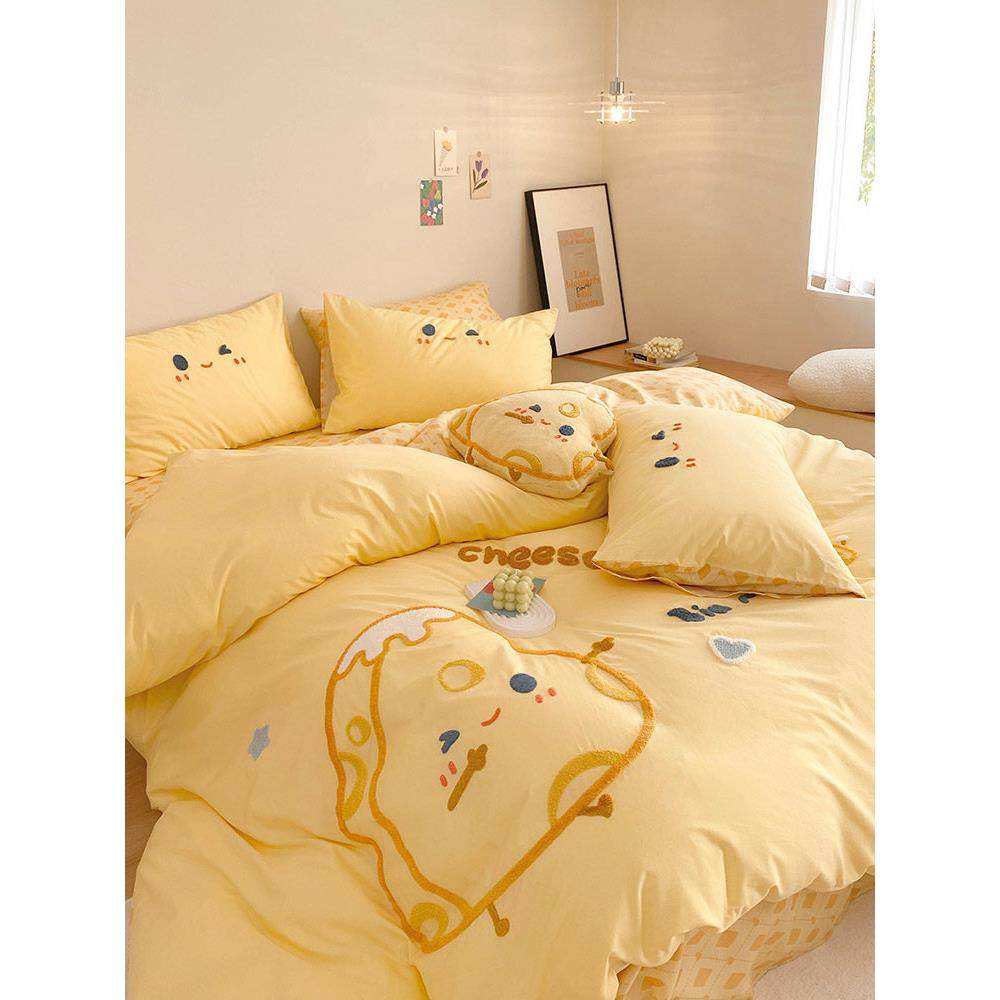 全棉水洗棉四件套卡通风毛巾绣儿童被套床上用品1.2米床笠黄粉色,床上用品,床品套件/四件套/多件套,淘宝优惠券,粉丝福利购,淘宝优惠卷