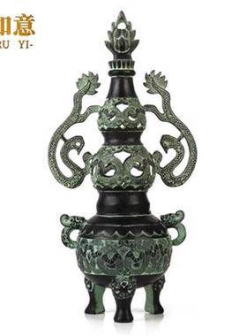 青铜炉摆件仿古工艺品香炉熏香炉葫芦聚宝炉摆设家居青铜器装饰品