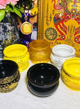 泰国佛具特大陶瓷小香炉塔四面崇迪拉胡莲花木质宝石花边手工黑色