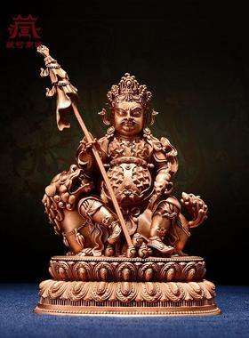 藏村《财宝天王》紫铜雕花室内家用《多闻天王》铜像摆件