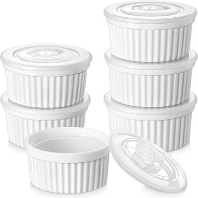 6个装陶瓷烤碗焦糖布丁杯8oz Porcelain Ramekins with Lid Set
