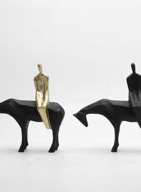 现代简约新中式抽象人物树脂牧马人雕塑北欧软装饰品客厅创意摆件