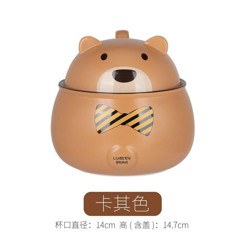 xyt泡面碗陶瓷带盖两用把手家用学生宿舍饭盒便携可爱餐具大容量