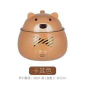 xyt泡面碗陶瓷带盖两用把手家用学生宿舍饭盒便携可爱餐具大容量