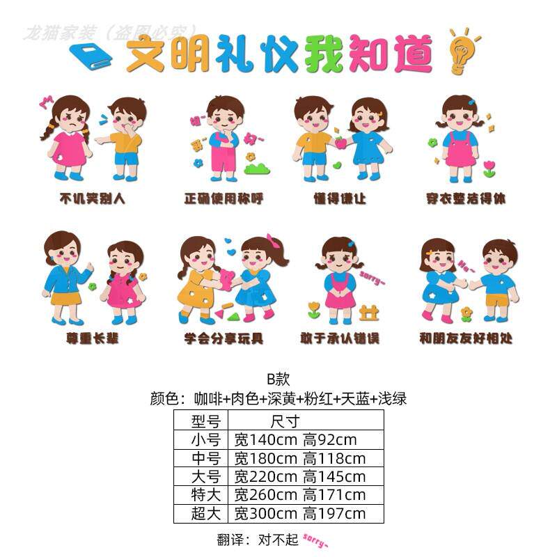 1pkn文明礼貌幼儿园墙面装饰批发用语环创主题墙成品教室走廊楼梯