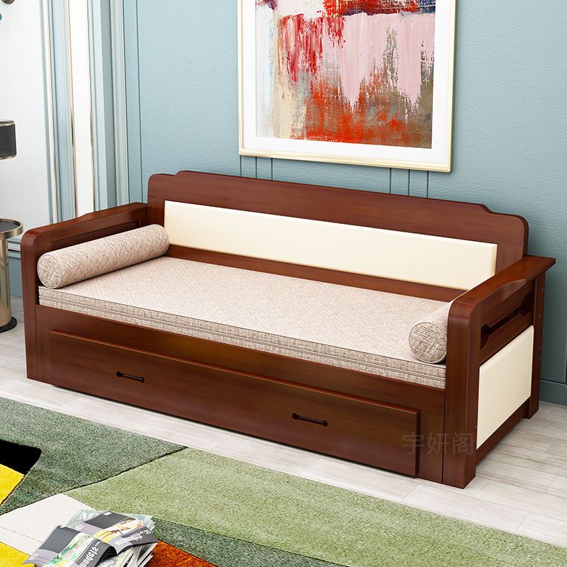 实木沙发床可折叠客厅双人1.5米多功能可伸缩1.8米小户型推拉两用