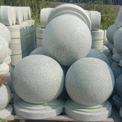 花岗岩路障石球挡车球圆形芝麻白灰球隔离栏户外柱档路阻车桩圆球