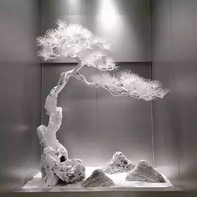 牙签松迎客松白色仿真树根雕树景观摆件枯木枝干造景酒店假树造景