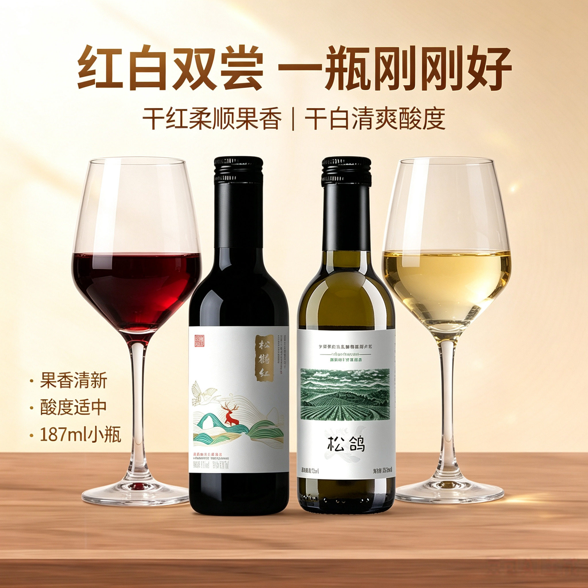 宁夏贺兰山东麓干白葡萄酒小瓶松鹤红赤霞珠红酒正品官方旗舰店