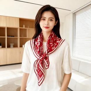 百福图中国红色丝毛围巾过年喜庆送人礼品伴手礼万福真丝羊毛方巾