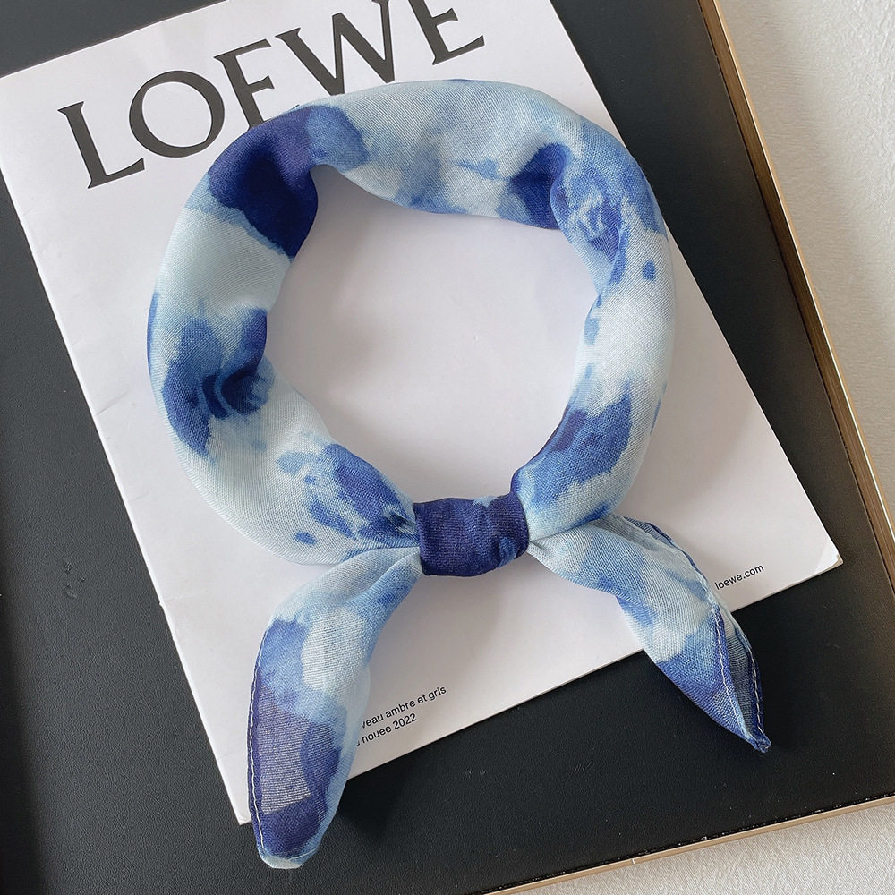 新款百搭扎染棉麻58x58小方巾女网红拍照头巾小领巾空调护脖围巾