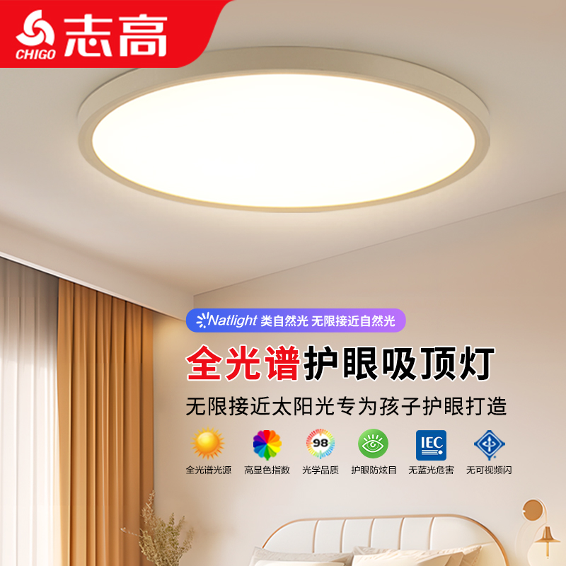 志高LED奶油风卧室护眼吸顶灯