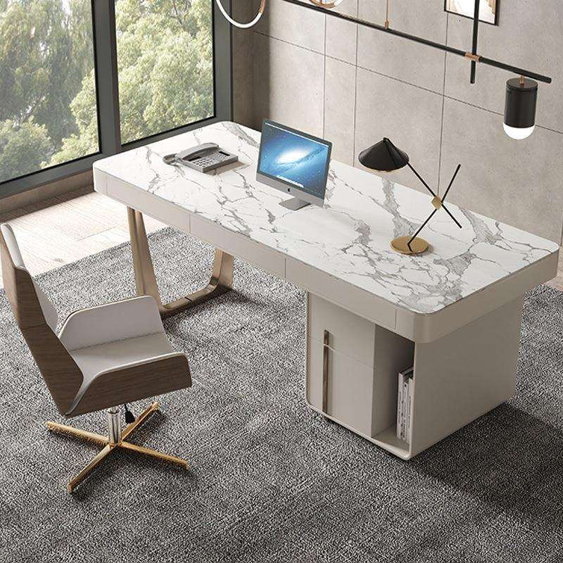 岩板书桌家用轻奢现代电脑桌椅套装组合书房写字台办公桌简约意式