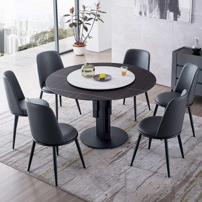 现代简约岩板餐桌轻奢小户型家用餐厅高级圆形带转盘餐台吃饭桌子