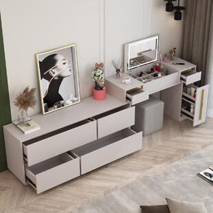 轻奢收纳柜一体镜子可隐藏组合化妆台书桌卧室现代简约翻盖梳妆台