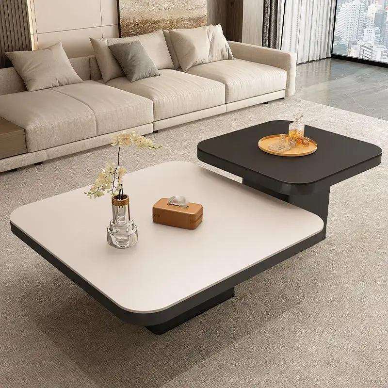 意式高级轻奢岩板正方形现代小户型茶几家用客厅黑色极简简约组合