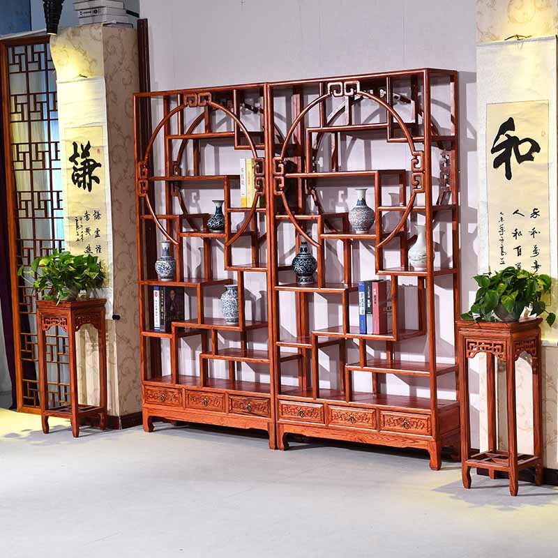中式仿古实木家具外方内圆博古架多宝阁书架陈列架展示架古董架
