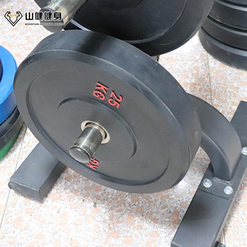 健身房全胶竞技杠铃片黑色手抓大孔橡胶片竞技深蹲举重哑铃杠铃片