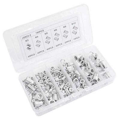 190pcs套装铝拉铆螺母银色铝合金套装平头拉铆螺母M3-M10系列盒装