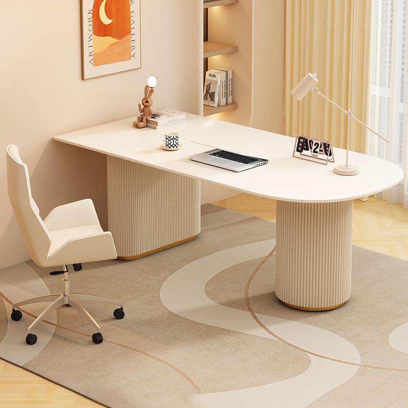 奶油风岩板书桌电脑台式桌现代简约办公桌网红学生家用小户型桌子