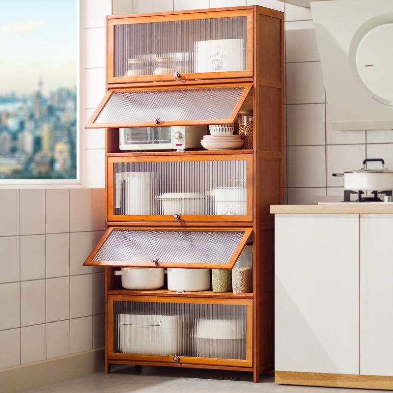 带门锅架厨房置物架落地多层微波炉烤箱餐边碗橱柜储物柜收纳柜子
