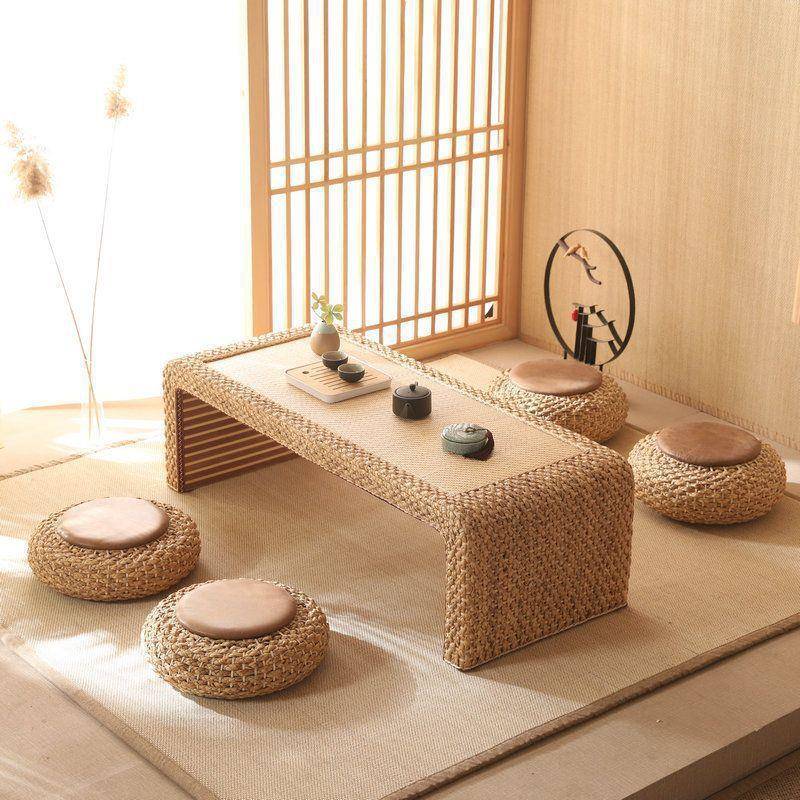 藤编榻榻米茶几阳台桌茶桌简约飘窗桌日式矮桌家用地台组合小桌子