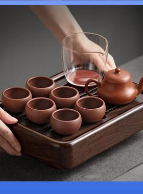 DX7L茶盘家用2023新款小型黑檀实木长方形干泡茶台一人用储水