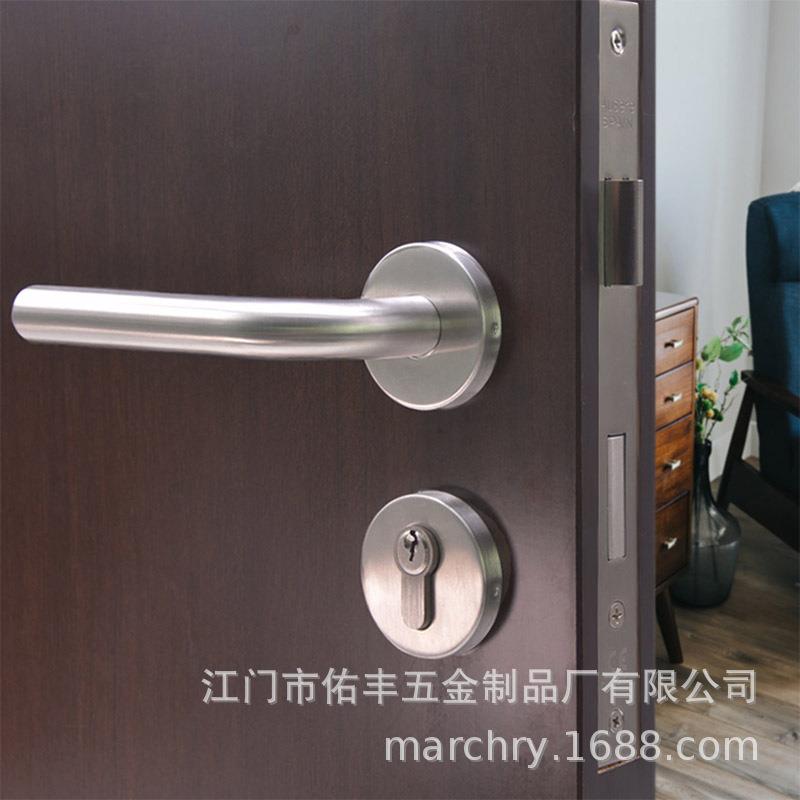 304拉丝不锈钢单弯拉手锁室内房间门锁把手门执手锁生产