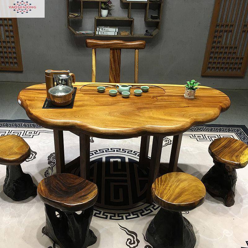 胡桃木大板茶桌实木茶台阳台茶几烧水壶嵌入式整套单桌茶海家用图片
