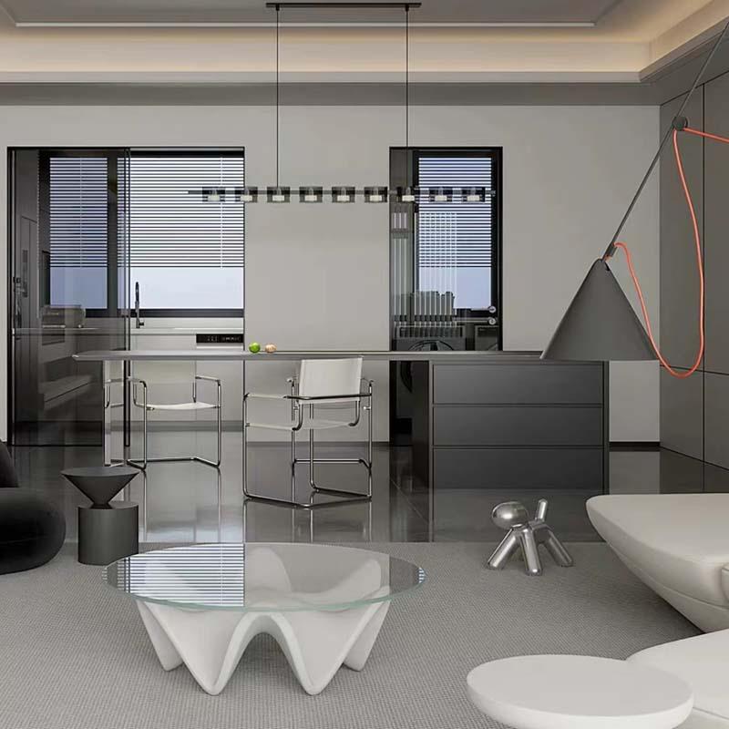 现代简约圆形玻璃钢异形茶几设计师创意客厅家用小户型玻璃茶几