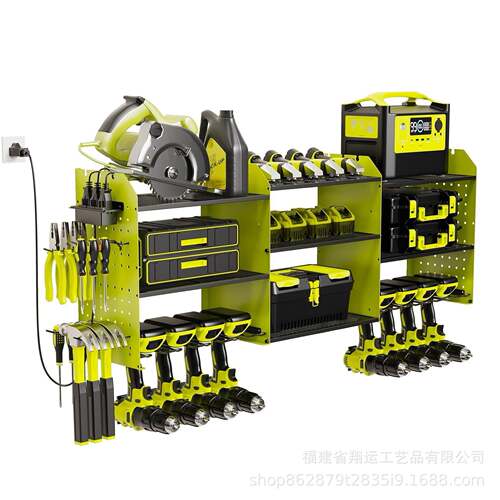 带充电站的电动工具储物架3层重型钻头支架壁挂式超大容量电钻架