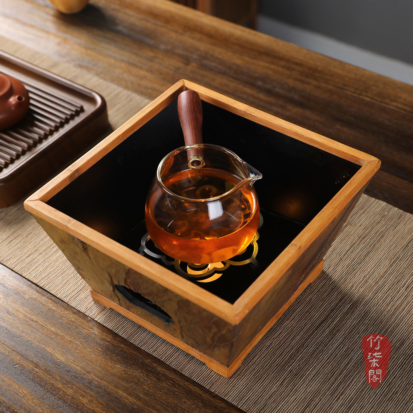 岩石温茶炉竹制烛火温茶器蜡烛加热煮茶器茶室煮茶炉茶水加热器