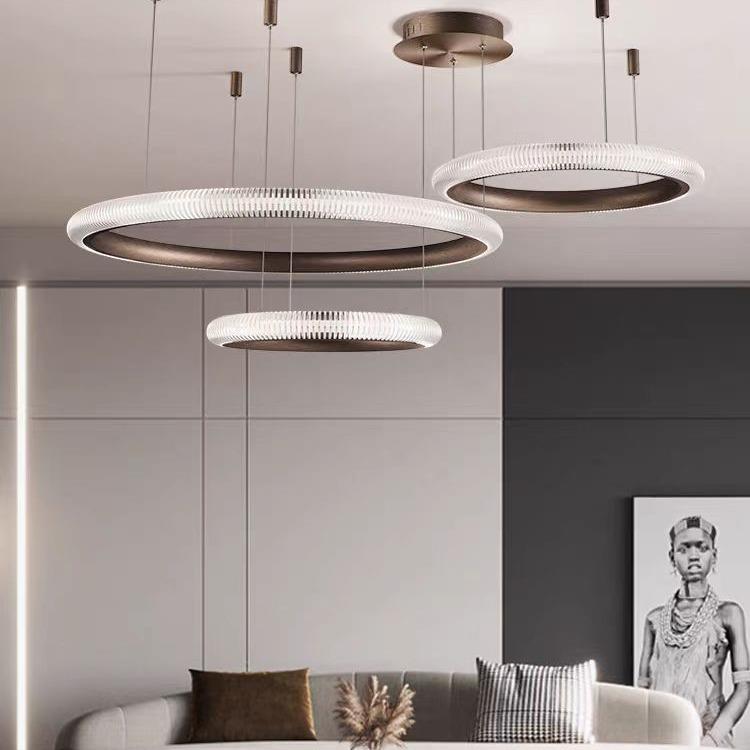 意式极简客厅吊灯设计师轻奢法式大气餐厅吊灯简约北欧led圆环灯